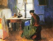 Harriet Backer Kone som syr china oil painting artist